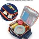 Amersun Kids Insulated Lunch Box- Water-Resistant, Reusable Cute Lunch Tote Bag with Water Bottle Holder & Multi-Pocket-Ideal for Ages 3+ Girls, Boy, School,Travel-Dark Blue