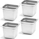FUSON 4 Pack Hotel Pans, 1/6 Size 6" Deep, NSF, Commercial Stainless Steel Pan, Steam Table Pan, Catering Food Pans