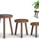 3-Pack Wood Plant Stands Indoor, Single Plant Stand for 6-12 Inch Pots, Mid-Century Modern Plant Stool, Tall Plant Stand for Large Plants Perfect Fit for Living Room, Balcony, Office (heavy burnt color)
