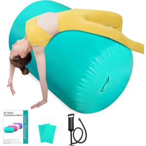 Air Roller Gymnastics Barrel, Air Track Tumbling Mat Equipment Inflatable Barrel Roller Back Handspring Trainer with Manual Pump for Yoga Cheerleading Home Gym Use ((Diam)23.6 in*(H)47.3 in, Green)