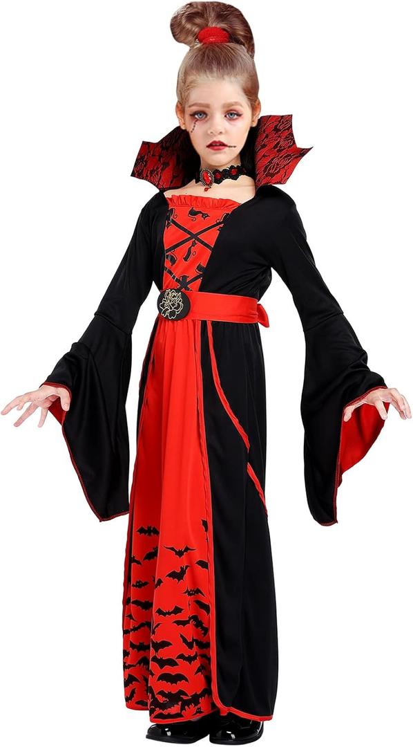 ThinkMax Halloween Vampire Costume for GirlsKids Royal Queen Skirt for Halloween Dress Up Party (Large)