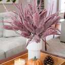 7 PCS Artificial Fall Stem Fake Plants, 26 in Fake Leaves Autumn Greenery Branches Fall Flowers Faux Foliage DIY Stems for Vase Thanksgiving Home Kitchen Office Indoor Centerpiece Table Decoration (Purple)