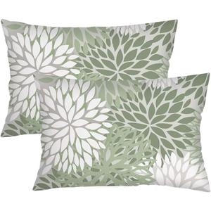 Sage Green Throw Pillow Cover Queen Size Set of 2 Spring Floral Lumbar Pillow Case Farmhouse Dahlia Pillow Covers Soft Standard Pillow Cases with Zipper Decorative Modern Flower Cushion Covers,20"x30" (Color 6)