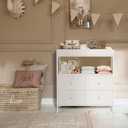 BOLUO Changing Table Dresser with 4 Fabric Drawers and Open Shelf, Baby Dresser with Changing Table Top Diaper Changing Station with Storage for Nursery Modern (White)