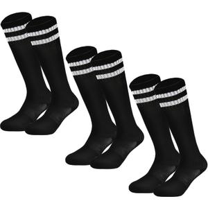 Youth Soccer Socks Kids Athletic Socks Striped Cushion Knee High Baseball Socks (Black)