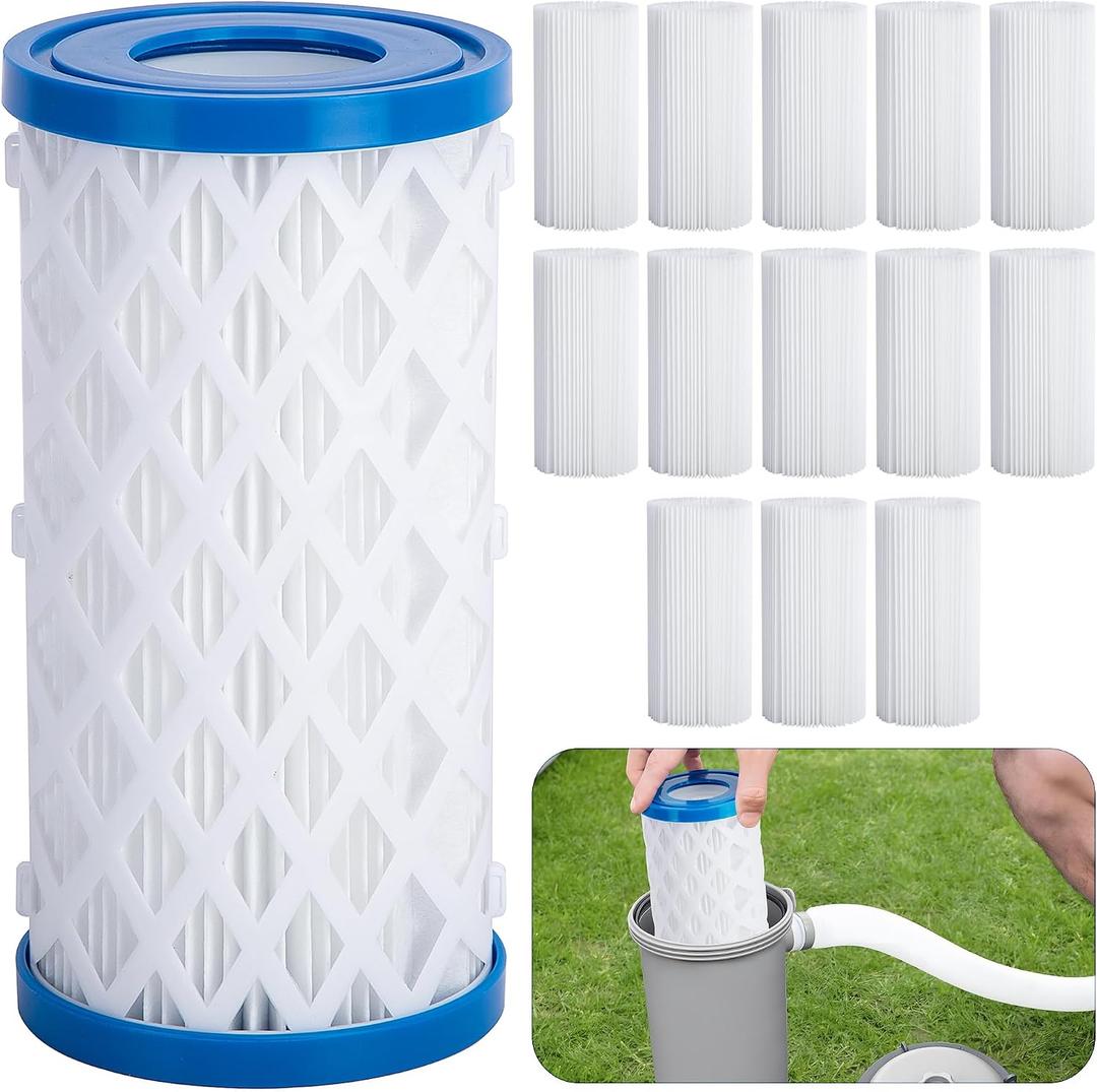 Universal Type A/C/III Pool Filter Cartridge, 14 Pack Reusable Pool and Spa Filter Paper Replacement, Pools Pump Cartridge Filtration Kit for Above Ground Pools Filtration Keep Water Clean