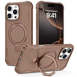 BENTOBEN for iPhone 16 Pro Max Case with Magnetic O-Ring Stand Holder [Military Drop Protection] [Compatible with MagSafe] Non-Slip Grip Protective Phone Case for iPhone 16 Pro Max 6.9'', Brown