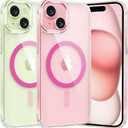 FNTCASE for iPhone 15-Plus Phone Case: for iPhone 14 Plus Case Magnetic Clear Military Shockproof Anti Yellowing Slim Phone Cover, Protective Rugged Case- 6.7 Inch, Hot Pink