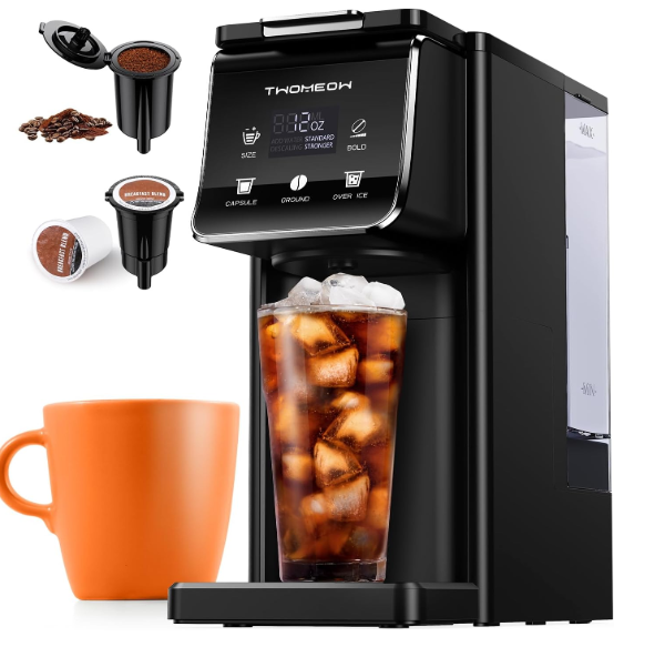 K Cup Coffee Maker With Bold Setting, Single Serve Hot & Iced Coffee Maker for KCup and Grounds, 52 Oz Removable Water Tank, 6 to 14oz Brew Size, Pod Coffee Machine With Reusable Filter,(Black)