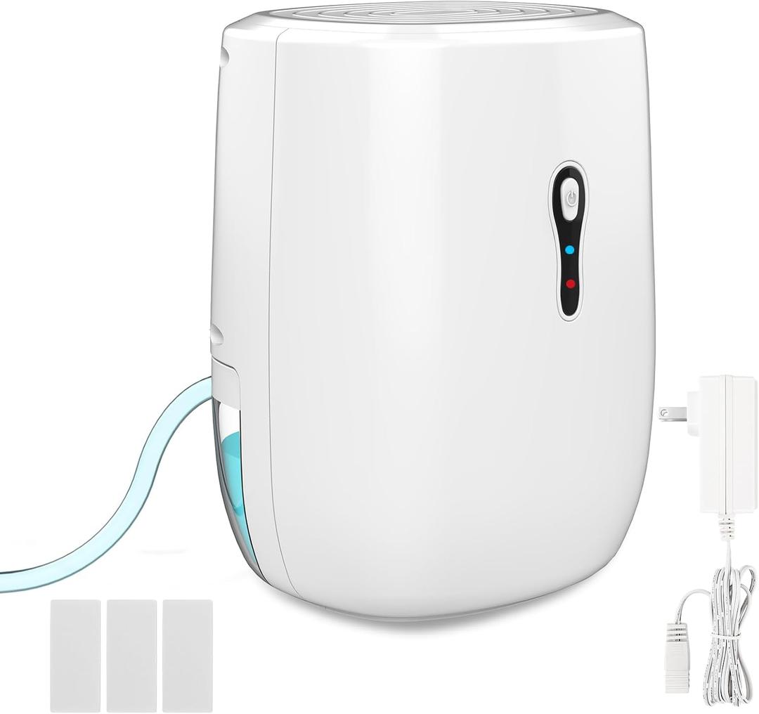 Dehumidifier with Drain Hose. Litever Small Portable Dehumidifier. Auto-OFF. Drain Hose for Continuous Drainage. Effective for Small Bathroom Pantry Closet Basement Wardrobe Gun safe RV Trailer Camper