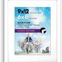 Americanflat 9x12 Picture Frame with Shatter-Resistant Glass - Use as 6x8 Frame with Mat or Display 9x12 Photo Without Mat - Signature Collection - Picture Frames for Tabletop and Wall Display - White