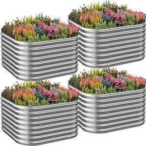 4 Pack 3x3FT Raised Beds for Gardening, Corrugated Galvanized Steel Raised Garden Bed, Outdoor Metal Above Ground Garden Bed for Vegetables and Flowers-3x3FTx10Inch