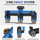 Garden Hose Splitter, 3 Way Water hose bib Spigot splitter, T Hose Connector- with Shutoff Valves Water Adapter，Outdoor Faucet Splitter 3/4" GHT Thread， For Home Outdoor Garden irrigation（ blue）