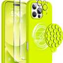 Magnetic for iPhone 16 Pro Case, Compatible with Magsafe, Suction Cup Phone Mount, 2 Screen Protectors - Camera Protector, Silicone Shockproof Protective Phone Cover 6.3", Neon Yellow