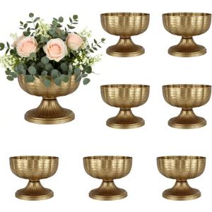 Retro Gold Vases for Centerpieces Set of 8 Brass Metal Vases for Flowers Decorative Pedestal Bowl for Table Centerpieces Floral Arrangments on Housewarming Wedding Party