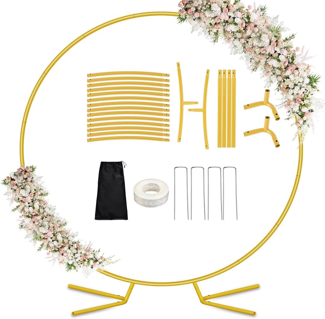 6.6FT Round Metal Arch Backdrop Stand, Circle Balloon Arch Stand Kit with Base, Metal Gold Wedding Arches Frame Heavy Duty for Birthday Gender Reveal Baby Shower Anniversary Party Decoration