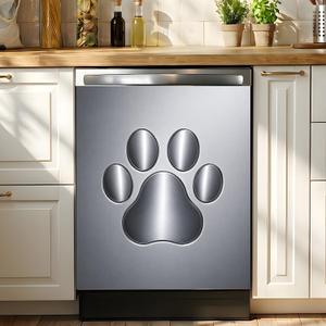 Dishwasher Magnet Cover Stainless Steel, Dog Paw Magnetic Dishwasher Cover for The Front Panel, Refrigerator Magnets Decorative Cover Home Kitchen Decor 23x26 Inch