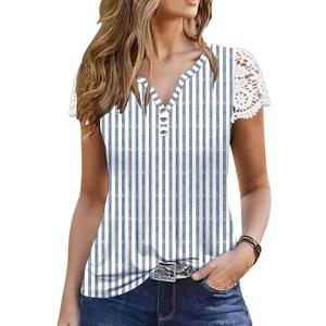 ETCYY Womens T Shirts Short Sleeve Spring 2026 Fashion Summer Tank Top V-Neck Button Down Floral Dressy Casual Blouses (Medium)