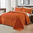 Qucover Alaska King Bedspread, Extra Wide Oversized King Bedspread 132x 120, 3 Piece Soft Microfiber Lightweight Oversized King Quilts Set, Vintage Persian Pattern, Burnt Orange