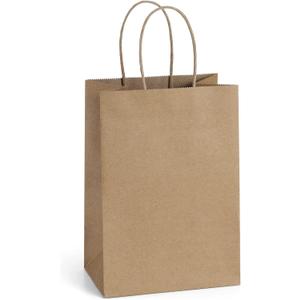 BagDream Gift Bags 100Pcs 5.25x3x8 Small Kraft Paper Gift Bags with Handles Bulk, Brown Paper Sacks for Small Business, Retail, Merchandise, Wedding Birthday Party Favor, 1 count