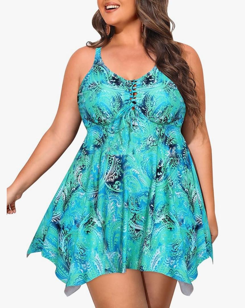NIeyook Womens Plus Size Tankini Swimsuit 2025 Two Piece Tummy Control Bathing Suits for Women Swim Dress with Shorts, size 18W