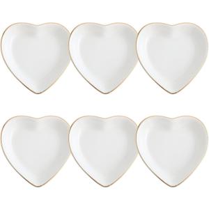 Shappy 6 Pcs White Ceramic Jewelry Tray 4.5 in Ring Holder Trinket Dish for Christmas Friendship Wedding Birthday Gifts(Heart)