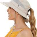 Sun Bucket Beach Hats for Women with Ponytail Hole,Sun Protection UV UPF50+ Waterproof Fishing Safari Hiking Hat (One Size, Beige)