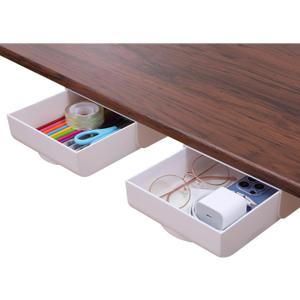 2 Pack Under Desk Drawer Self-Adhesive Desktop Storage Organizer, Hidden Attachable Slide Out Desk Drawer, Under Table Tray for Pencil Pen Stationery Office Organization, White (2pcs-Upgrade, White)