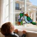 Stained Glass Window Panels Sun Catcher Honey Love Birds, 8" x 5"