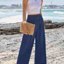 ANRABESS Womens Pants Wide Leg High Waisted Palazzo Pants Summer Flowy Beach Lounge Casual Trousers with Pockets (Small, Navy Blue)