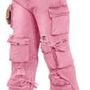 Ryehack Womens Baggy Jeans Y2k Cargo Jeans Casual High Waist Baggy Denim Cargo Pants with Pockets Streetwear (XX-Large, Pink)