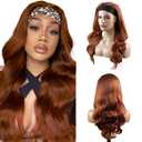 30 Inch #30 Light Brown Headband Wigs Human Hair Body Wave Wigs for Black Women Brazilian Virgin Hair Glueless None Lace Front Half Wig Wear and Go Brown Headband Wigs Human Hair