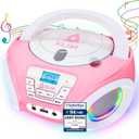 KLIM Candy Kids Portable CD Player New Version Boombox with FM Radio & Speakers Includes Batteries Cute Pink Design for Kids & Toddlers - Rose