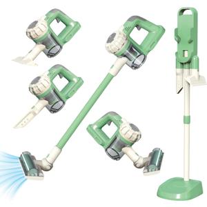 3-in-1 Kids Vacuum That Really Works  Working Toddler Vacuum Cleaner with Real Suction, Montessori Pretend Play Cleaning Toy Gift Set for Boys and Girls Ages 3+ (Green)