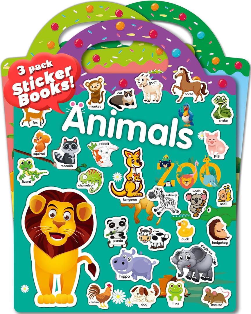 2 x 3 Pack Reusable Sticker Book for Toddlers 2-4 Years, Toddler Sticker Book for Kids, Toddler Activities Crafts Preschool Learning Travel Toys Birthday Gifts for Boys Girls Ages 1-3, 2-4, 3-5