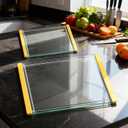Tempered Glass Cutting Board Set for Kitchen Counter - Dishwasher Safe with Juice Grooves, Non-Slip Silicone Edges & Beveled Grip - 16"x12" & 12"x8" Serving Tray (Yellow)