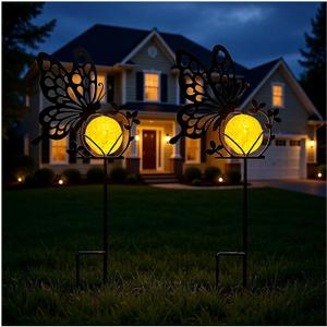 Ptxbeemyd Butterfly Solar Lights Outdoor Decorations, 2 Pack Metal Iron Solar Stake Lights for Yard, Garden, Lawn Decor