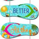 Wooden Beach Wall Hanging Decor Sign Flip Flop Pool Decorations Outdoor Wall Decorations Summer Ocean Sign for Home Summer Tropical Coastal (Blue)
