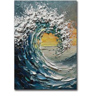 V-inspire 3D Textured Wave Oil Painting, 28x40 Inches, Abstract Canvas Art with Black Frame