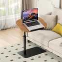 Solid Wood C Shaped Side Table for Sofa/Bed, Adjustable Height C Shaped End Table Metal Base, 360°Swivel/Flip Top Couch Tables That Slide Under, Small Spaces Laptop Stand Coffee Table (Wood), 18" x 12" x 17.7" - 31.5"