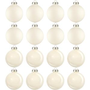 16 Pcs 3.15 Inch Christmas Hanging Glass Ball Wool White Christmas Tree Decorations Decorative Glass Balls for Xmas Tree Decoration Wedding Holiday Party Gift