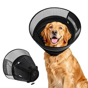 Inflatable Dog Cone for Dogs After Surgery, Soft Adjustable Elizabethan Collar for Large Dogs, 2-in-1 Dog Cone with Detachable Shield, Anti-Anxiety Comfortable Pet E-Collar Prevents Licking Wounds, Black (L)