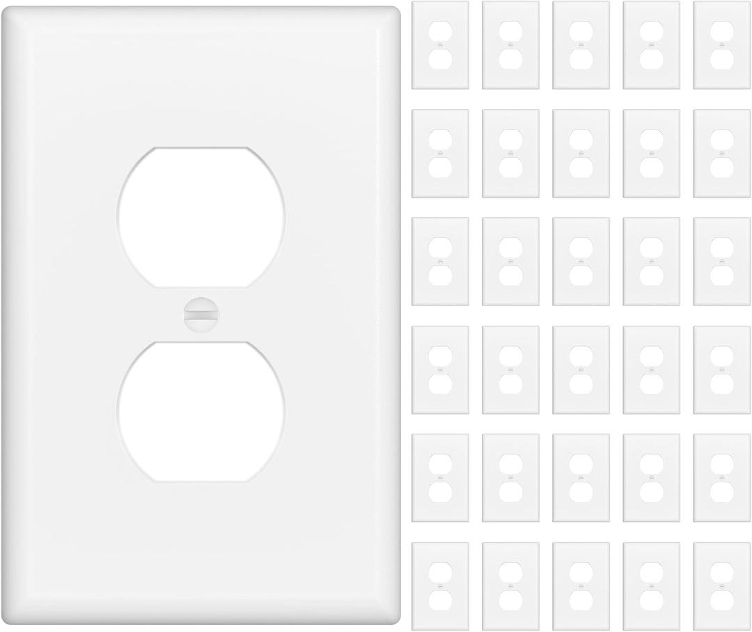 Amico Duplex Receptacle Outlet Covers, 30-Pack, 1-Gang Mid-Size (4.88 x 3.12) Wall Plates, Unbreakable Polycarbonate, White, Includes Screws, UL Listed