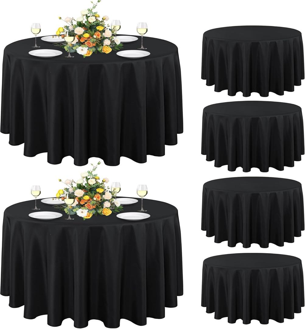 sancua 6 Pack Round Tablecloth 90 Inch Black, Stain and Wrinkle Resistant Table Cloth - Washable Polyester Table Cover for Dining Tables, Buffet Parties and Camping