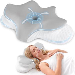 Cervical Neck Pillow for Pain Relief, Ergonomic Contour Pillow for Sleeping, 2 Heights Cooling Pillow for Neck and Shoulder Support, Memory Foam Orthopedic Pillow for Side Back Stomach Sleepers (Dark Grey)