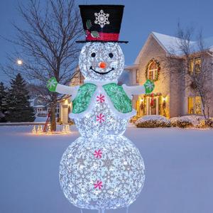 4FT Lighted Snowman Outdoor Christmas Decorations, Large Collapsible Snowman with Green Scarf and Vest, Pop Up Snowman for Indoor/Outside Yard Xmas Lawn Decor