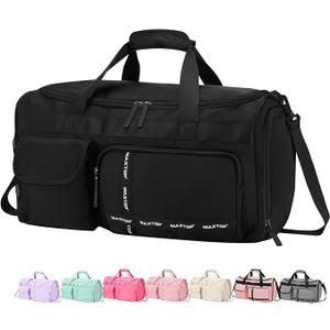 MAXTOP Large Gym Bag for Men Women with Shoe Compartment Wet Dry Separation Black Carry on Duffle Bag for Travel Sports Yoga Fitness Weekend Outdoor Activities