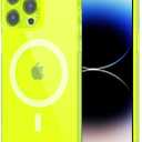 for iPhone 14 Pro Case Clear Compatible with Magsafe Silicone, Bright Transparent Thin Magnetic Mag Safe Case Cute, Girly Trendy Slim Hard Camera Cover Protection, Fluorescent Neon Green Lime