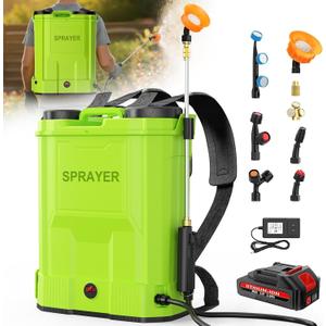 Battery Powered Backpack Sprayer,5.3 Gallon Large Capacity Electric Graden Sprayer,100 PSI Adjustable Pressure Sprayer Compatible with 21V 2.6Ah Battery,Electric Sprayer with Telescopic Wand,8 Nozzles