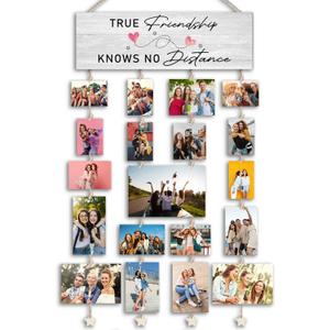 Orchroma Friendship Picture Frames Collage Wall Decor,Long Distance Friendship Gifts,Friends Photo Board,Hanging Photo Display with Clips,True Friendship Knows no Distance